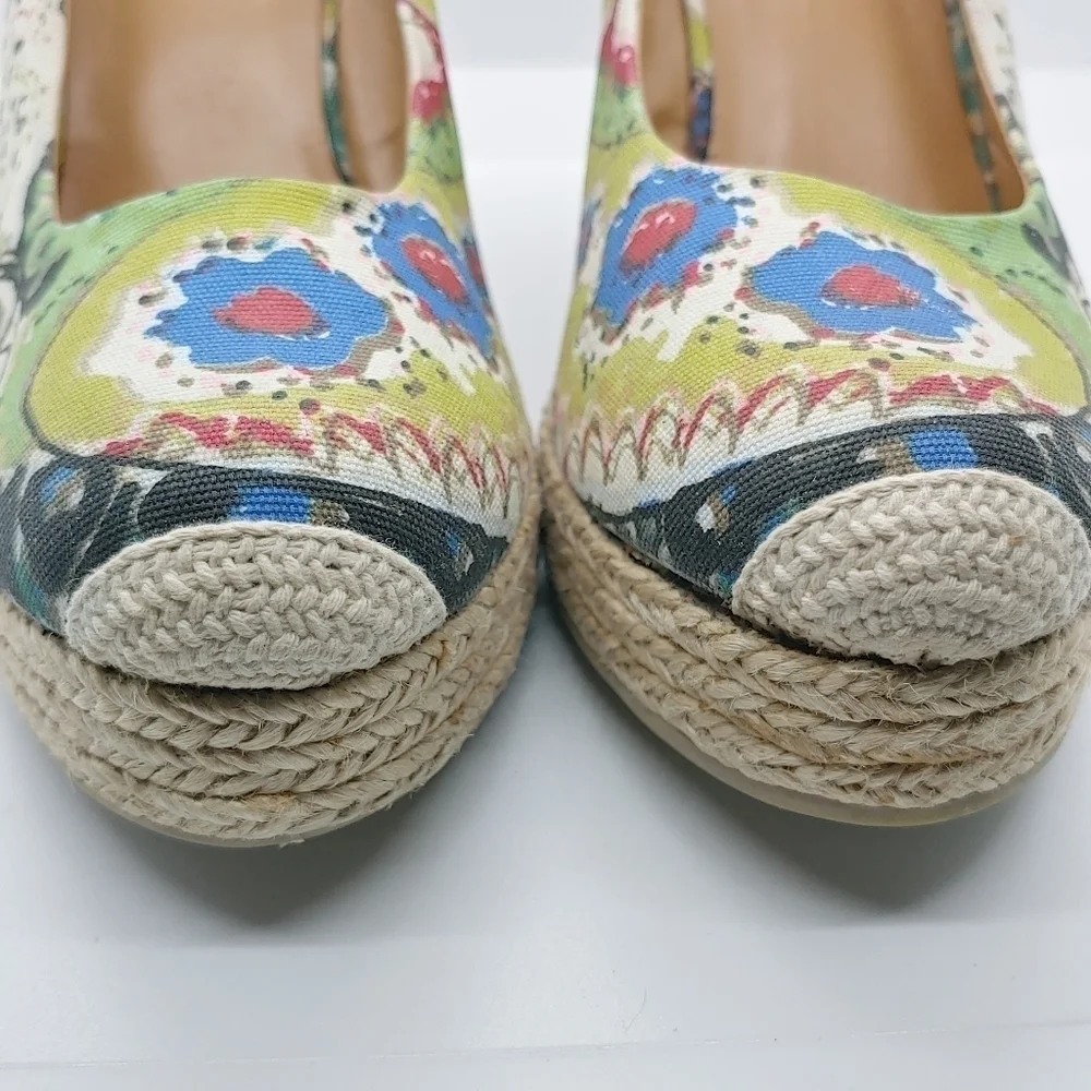 Nine West Vintage American Collection Colorful Summer Wedge Espadrilles Sz 10